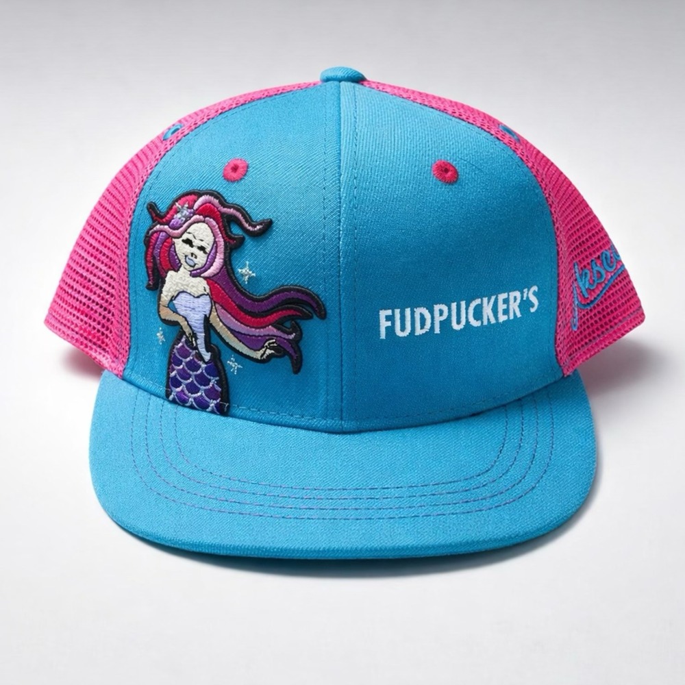 Fudpucker's Embroidered Mermaid Trucker Hat Snapback Mesh Cap Beach Summer